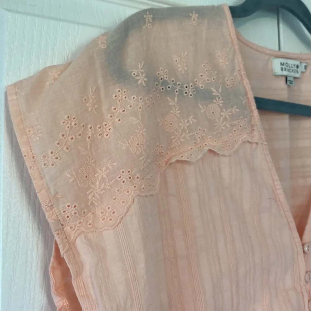 Molly Bracken Blush Pink Tie Front Cropped Top Eyelet Lace Boho Romantic Small - Picture 6 of 11